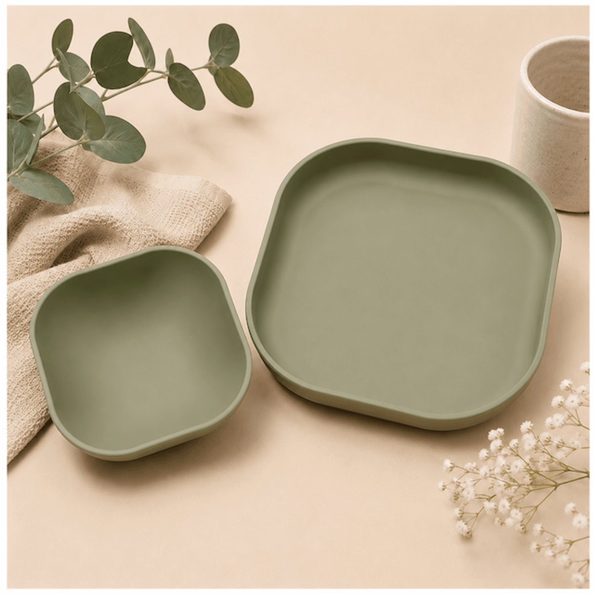 Troller Kids | Silikon Tallerken Sett | Oliven