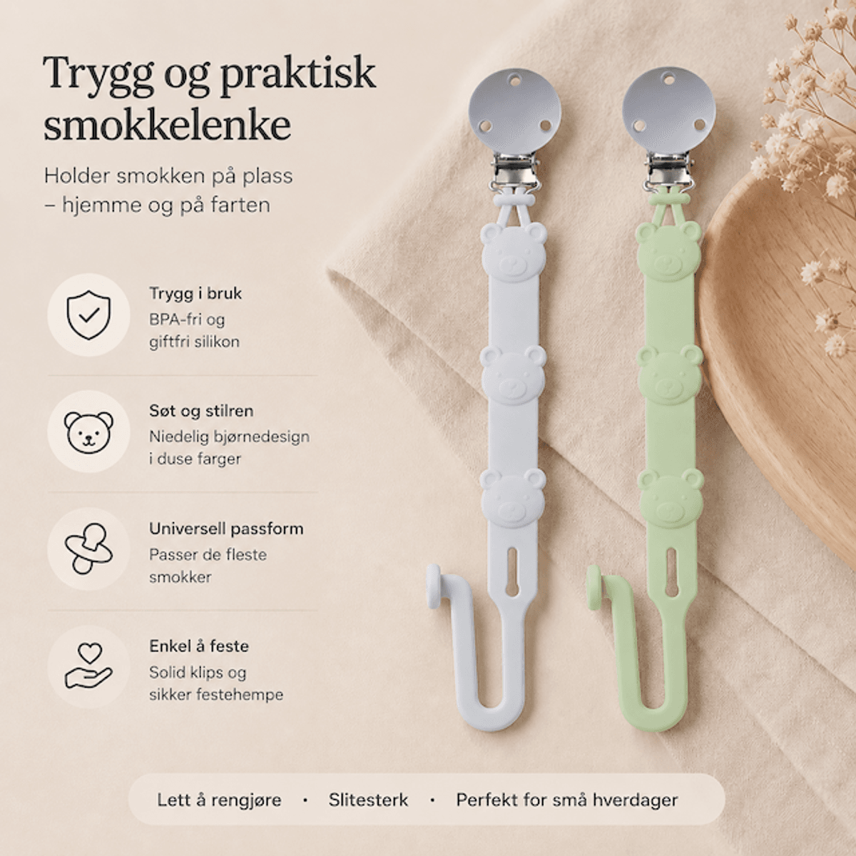 Troller Kids | Silikon Smokkelenker 2 pk. | Grå og Grønn